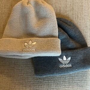 Adidas Cream and Gray Beanie Set